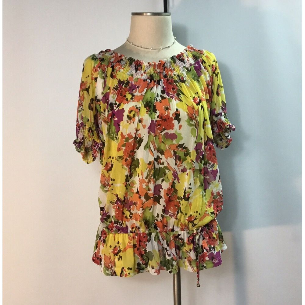 Apt 9 womens blouse Size S 2 tops in one yellow floral multi color summer Print